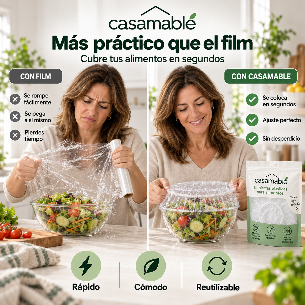 Cubiertas Elásticas Casamable™ – Adiós al Film, Conserva tus Alimentos Fácilmente