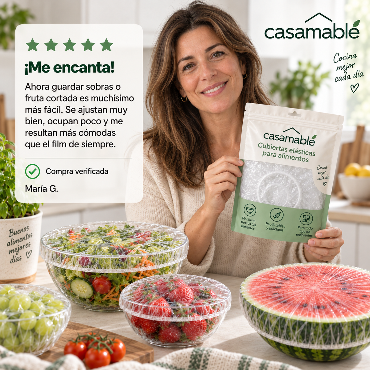 Cubiertas Elásticas Casamable™ – Adiós al Film, Conserva tus Alimentos Fácilmente