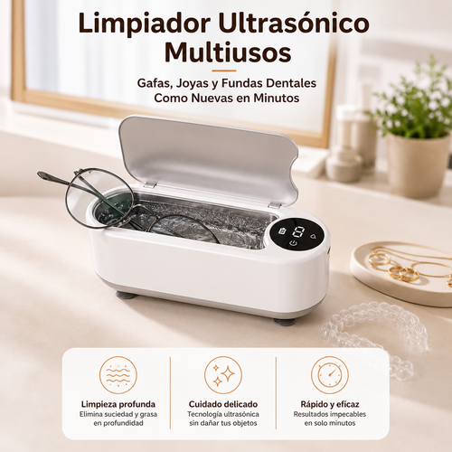 Limpiador Ultrasónico Multiusos — Gafas, Joyas y Fundas Dentales Como Nuevas en Minutos