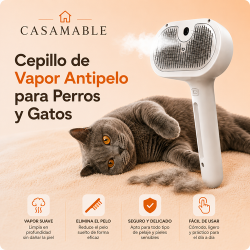 Cepillo de Vapor Antipelo para Perros y Gatos Recargable