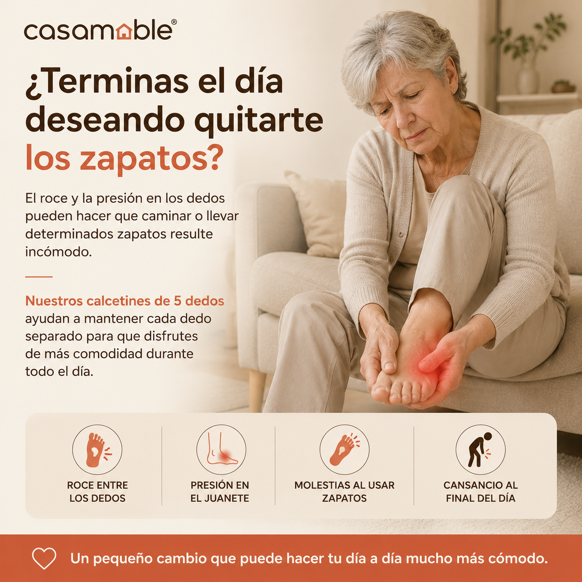Calcetines de 5 Dedos Casamable™ – Más Comodidad para Juanetes y Dedos que se Rozan