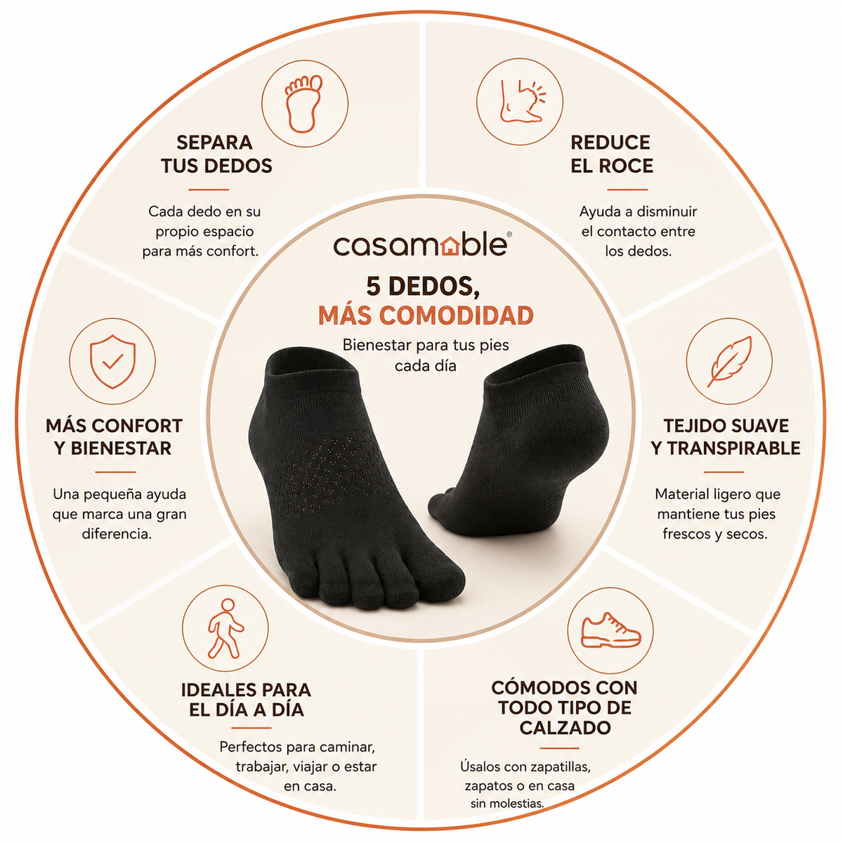 Calcetines de 5 Dedos Casamable™ – Más Comodidad para Juanetes y Dedos que se Rozan