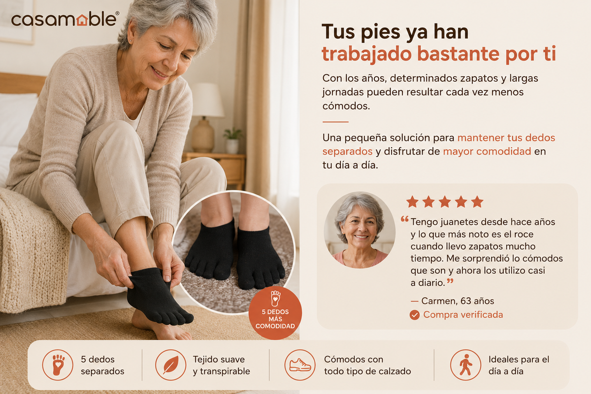 Calcetines de 5 Dedos Casamable™ – Más Comodidad para Juanetes y Dedos que se Rozan