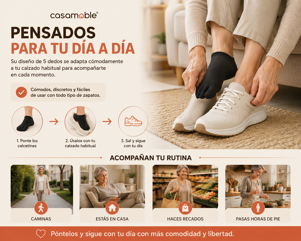 Calcetines de 5 Dedos Casamable™ – Más Comodidad para Juanetes y Dedos que se Rozan