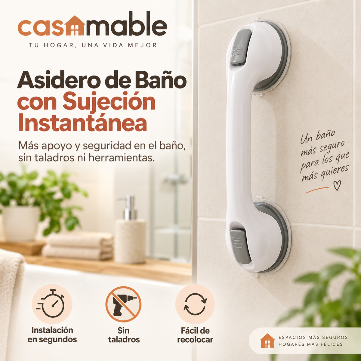 Asidero de Baño Casamable™ – Más Apoyo y Seguridad sin Taladros