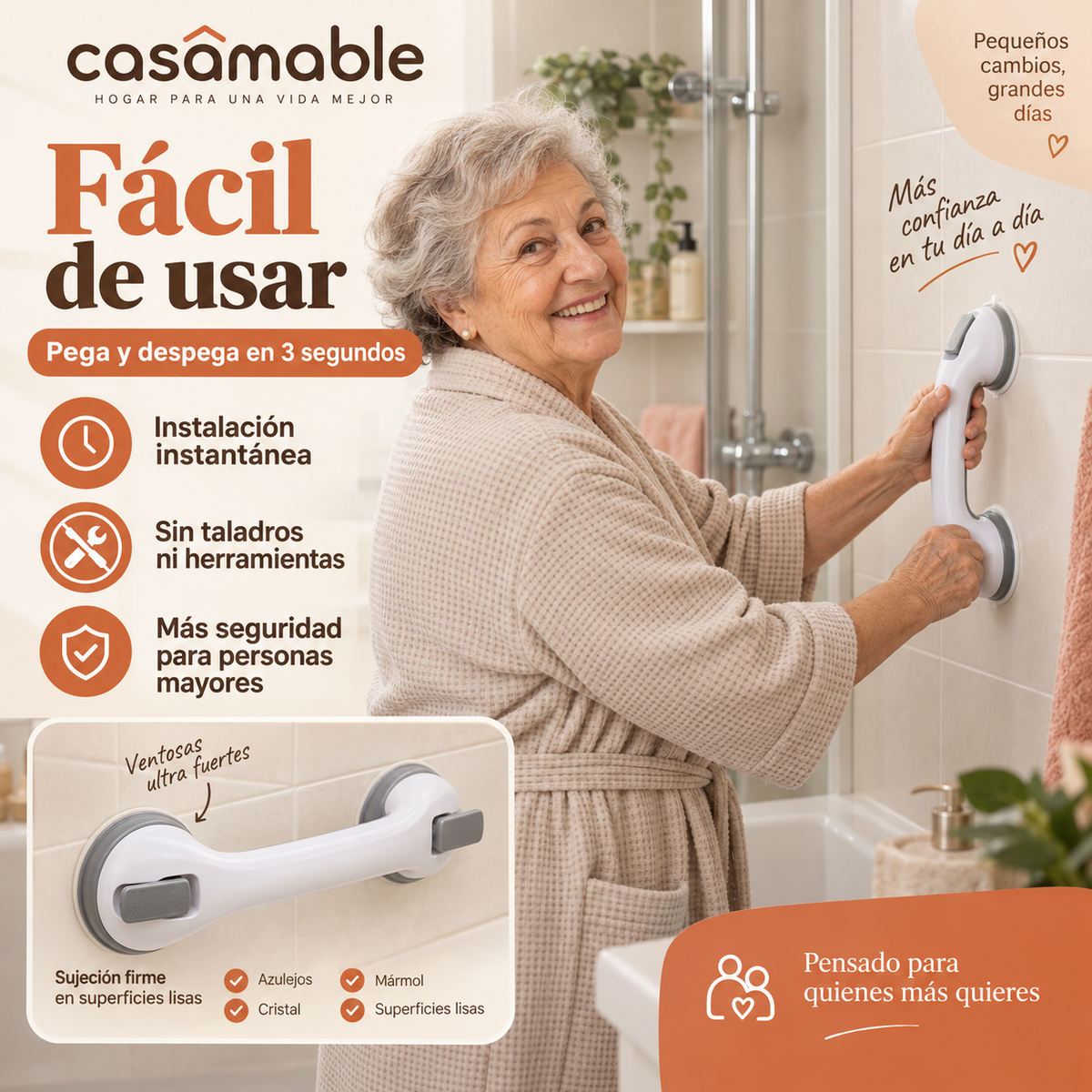 Asidero de Baño Casamable™ – Más Apoyo y Seguridad sin Taladros