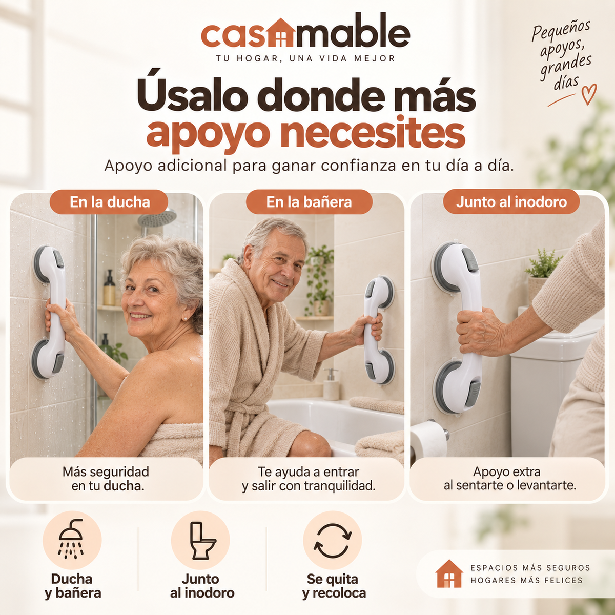 Asidero de Baño Casamable™ – Más Apoyo y Seguridad sin Taladros