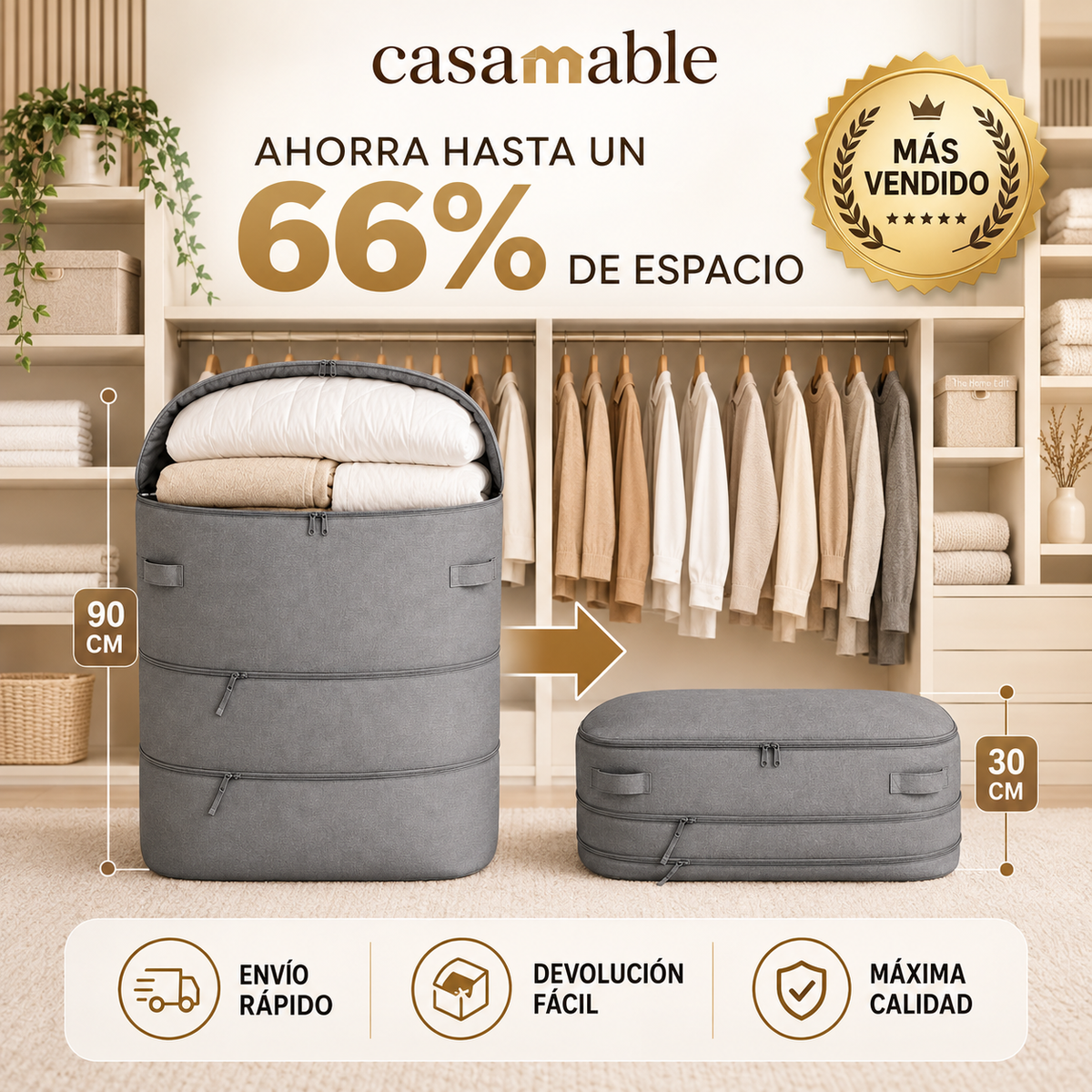 Organizador de Ropa Compresible Casamable™ — Ahorra hasta un 66% de espaci