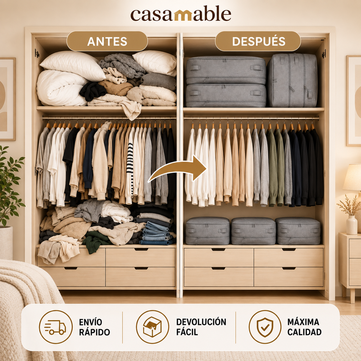Organizador de Ropa Compresible Casamable™ — Ahorra hasta un 66% de espaci