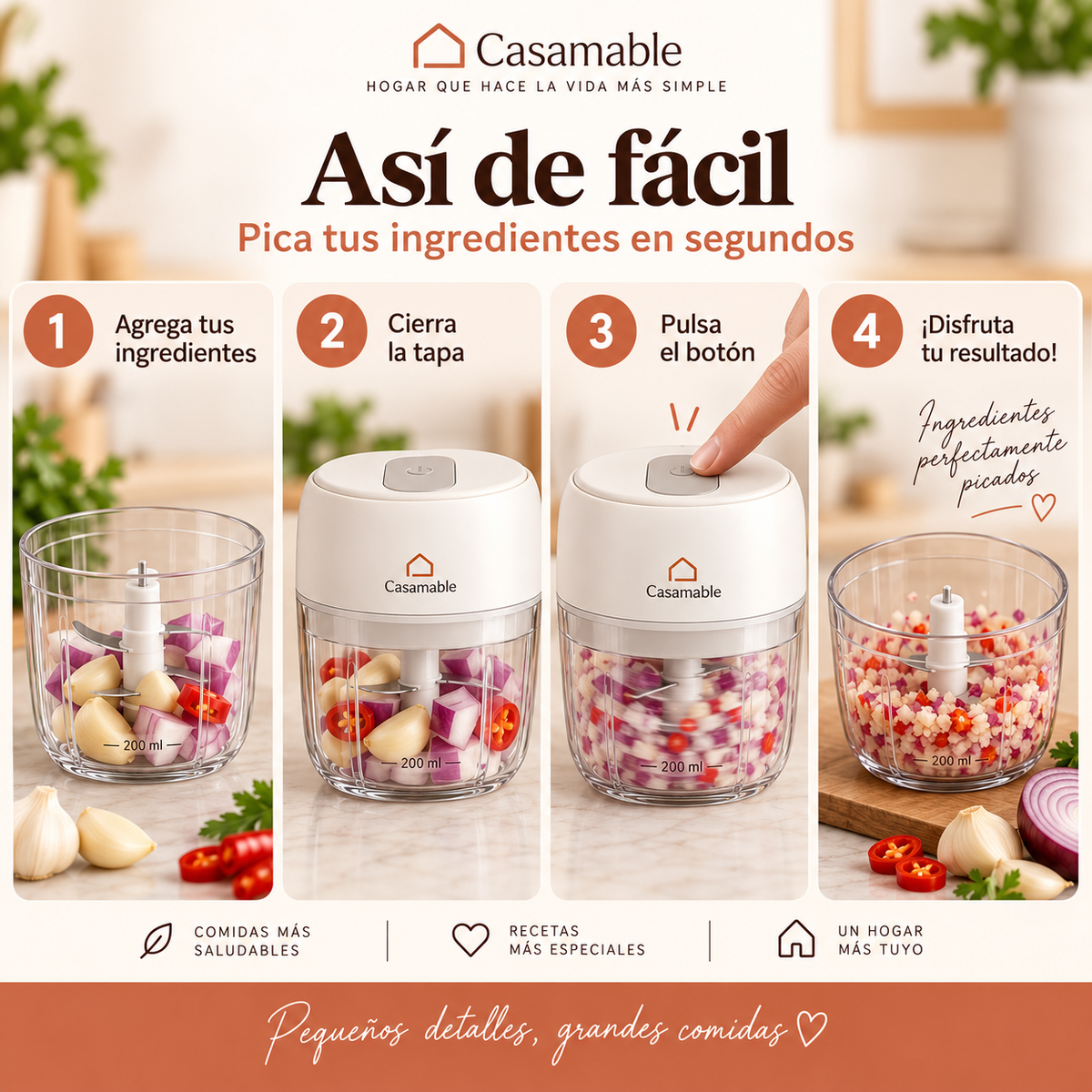 Mini Picadora Inalámbrica Casamable™ – Pica en Segundos con un Solo Botón