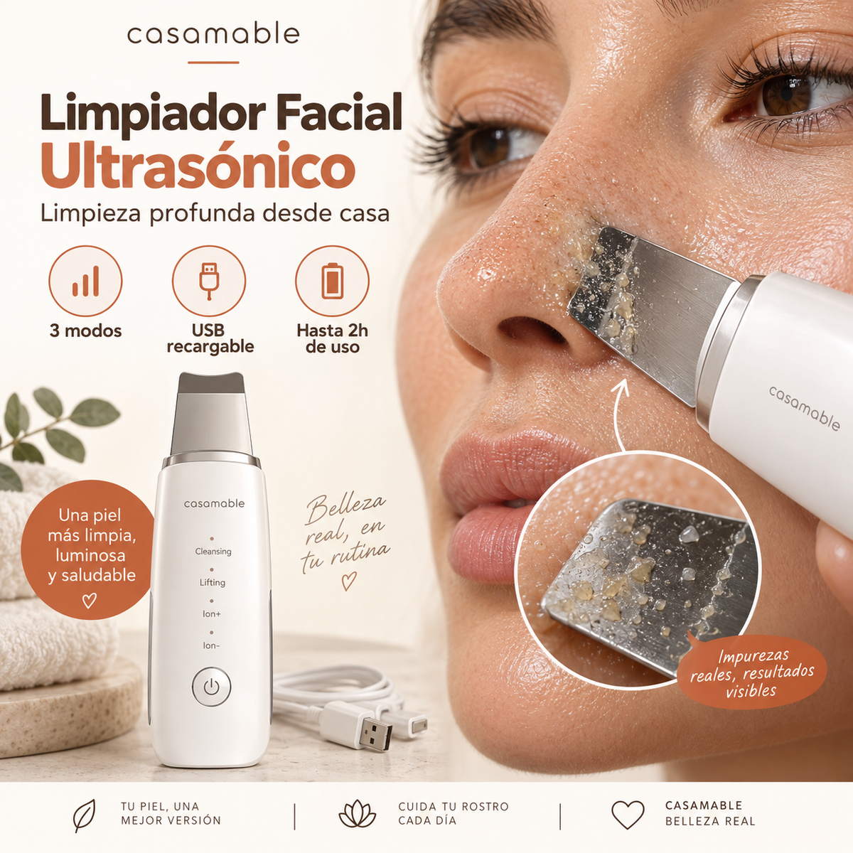 Limpiador Facial Ultrasónico Casamable™ – Limpieza Profunda en segundos