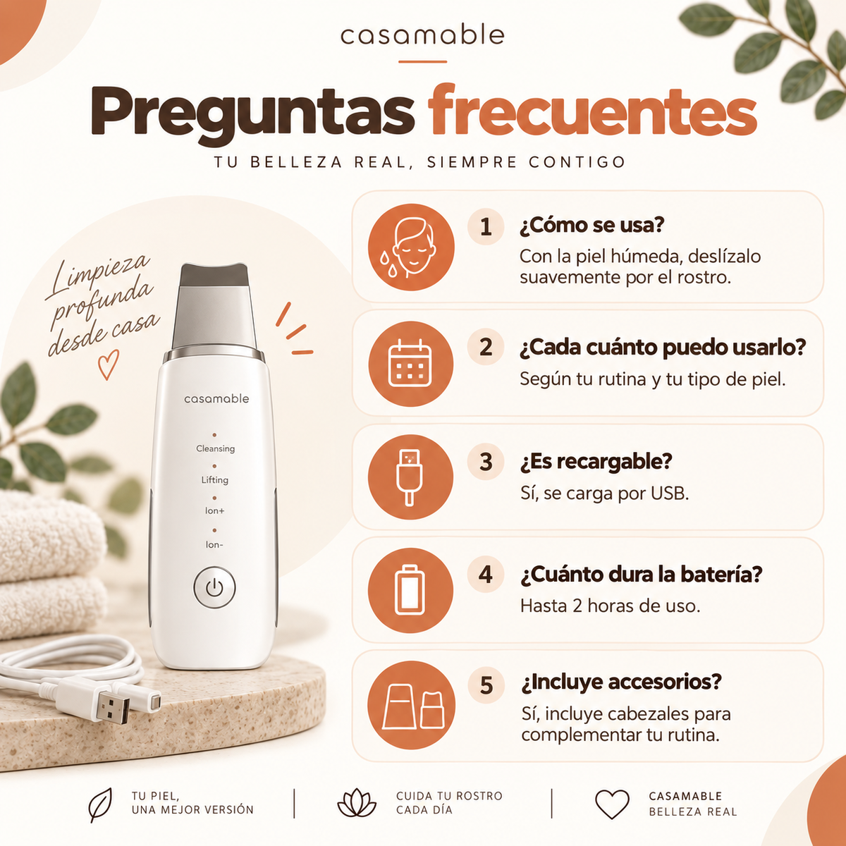 Limpiador Facial Ultrasónico Casamable™ – Limpieza Profunda en segundos