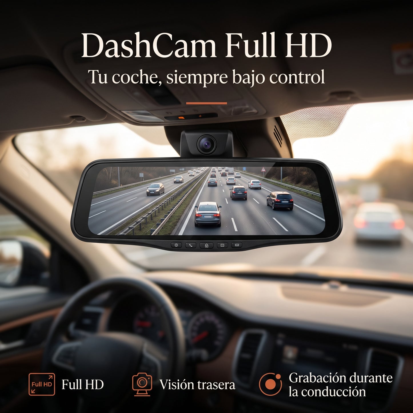 Espejo Retrovisor con Cámara HD 1080p – Grabación Delantera y Trasera