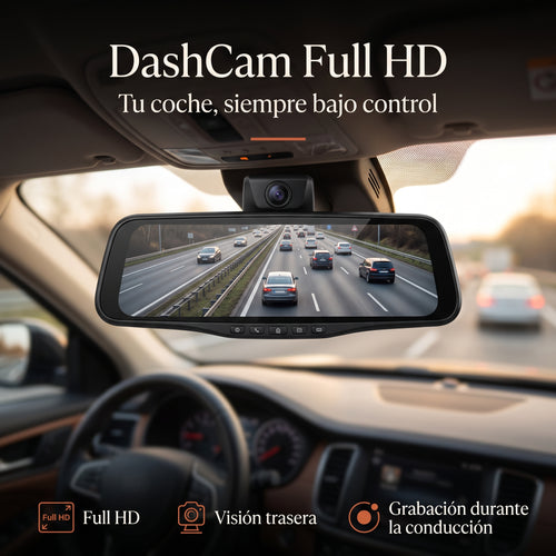 Espejo Retrovisor con Cámara HD 1080p – Grabación Delantera y Trasera