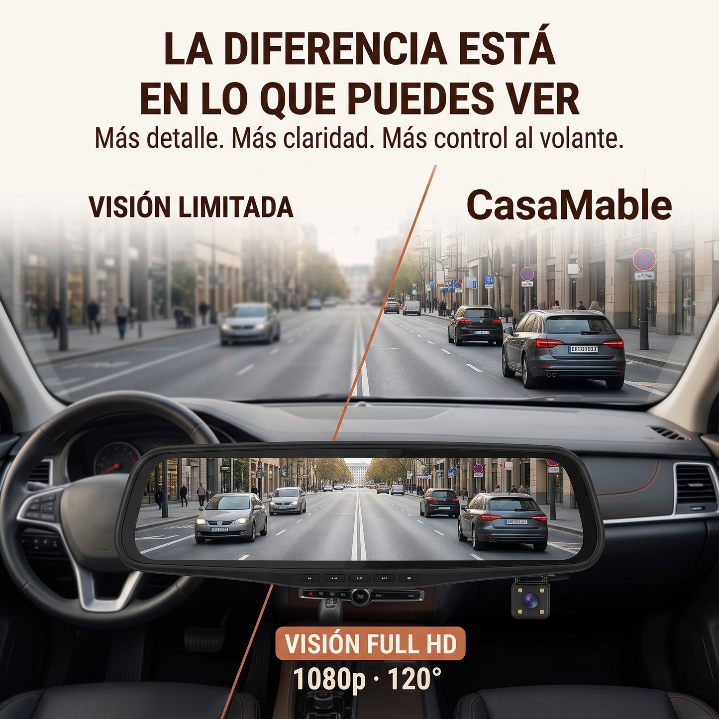 Espejo Retrovisor con Cámara HD 1080p – Grabación Delantera y Trasera