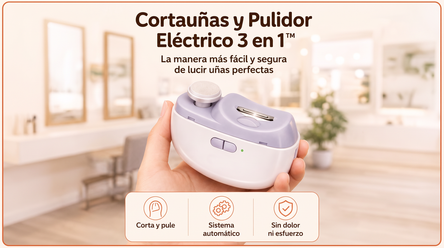 Cortaúñas y Pulidor Eléctrico 3 en 1™ — Uñas perfectas en segundos, sin cortes ni esfuerzo